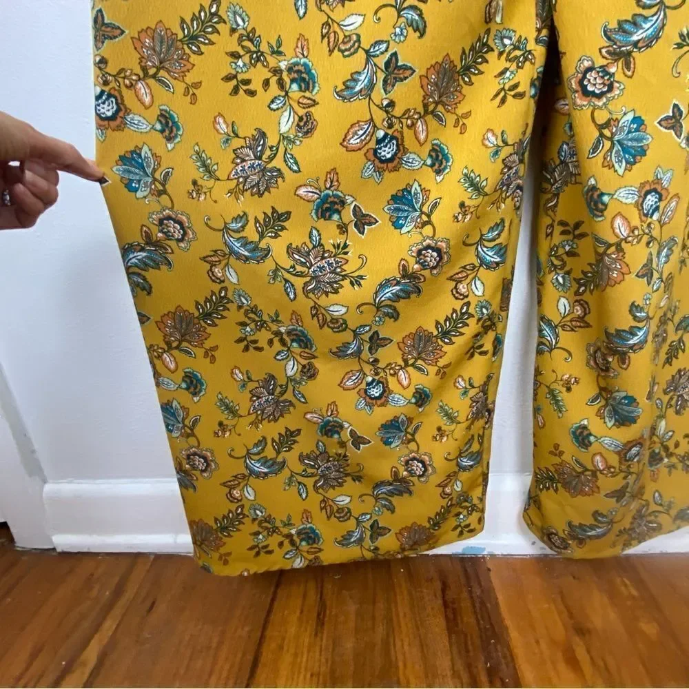 Forever 21 Womens Harvest Yellow Floral Wide Leg Jumpsuit Boho Cottagecore 3X - Picture 9 of 12